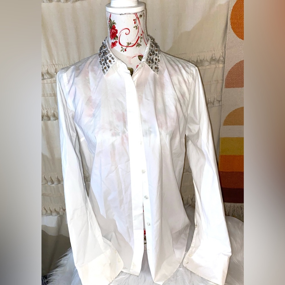 J. Crew White Shirt with Silver Collar Accents
